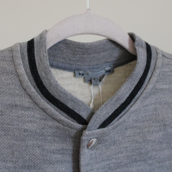 NWT Bonpoint Boys Gray Wool Cardigan Bomber Jacket Snap Front 12 - Picture 4 of 8